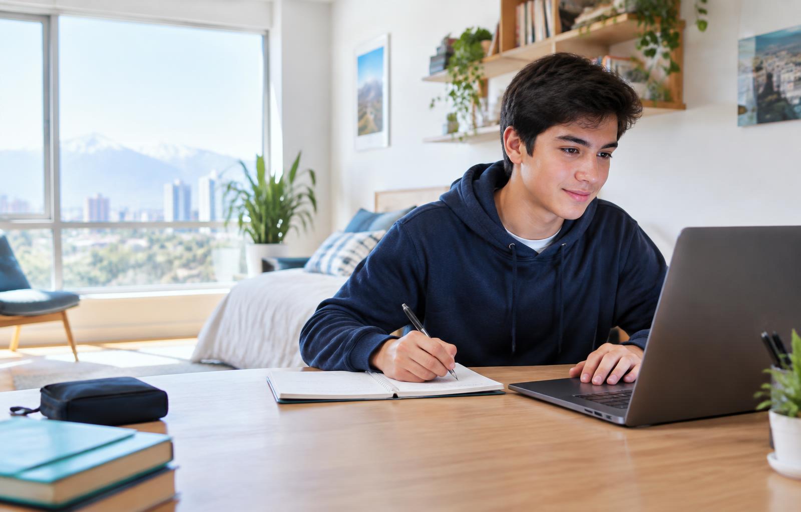 Estudiante preparando la PAES desde su escritorio en casa